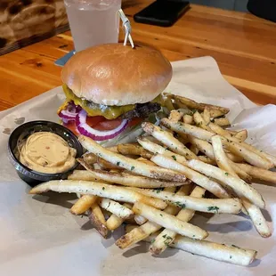 a burger and french fries