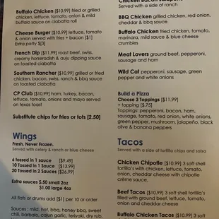 a menu for sandwiches and sandwiches