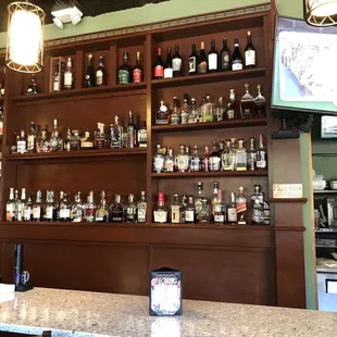 a bar full of liquor bottles