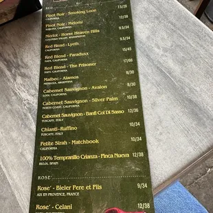 Wine menu