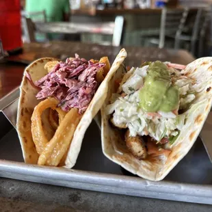 Calamari taco and Grilled Mahi taco