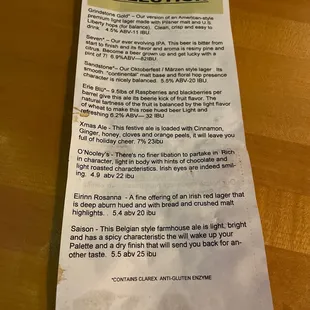 Beer menu 3/29/22