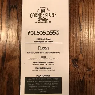 the menu for the restaurant