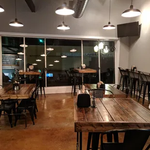 tables and chairs in a restaurant