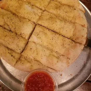 Breadsticks and marinara. Marinara is cold-ask for it to be heated