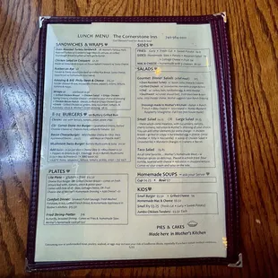 Cornerstone Inn Restaurant Menu