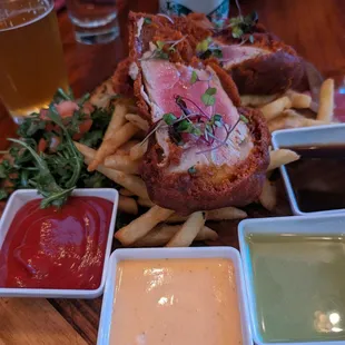 Seared tuna fish and chips