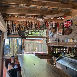 a bar with a long wooden table