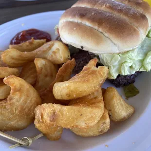 Yummy &amp; spicy Hatch Chili Burger and the best fries!