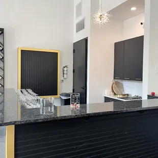 a kitchen and living room