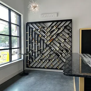 a wine rack in a wine cellar