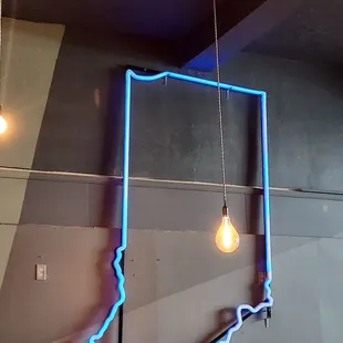 a neon map of the state of indiana