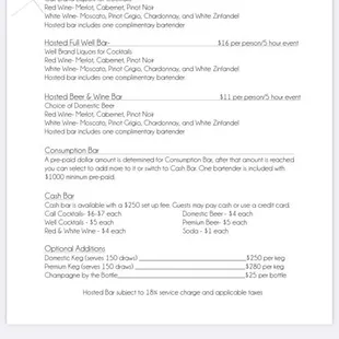 Consumption bar menu