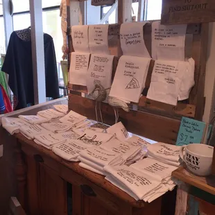 Tea towels with funny sayings.