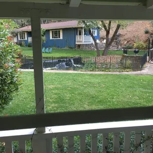 drinking coffee on the porch of our cottage