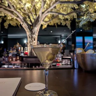 Dirty martini with blue cheese olives