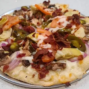 a pizza with toppings