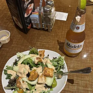 Side salad and a Modelo