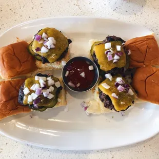Delicious little &quot;mini burgers&quot;. Happy Hour comes with 4, what a deal!