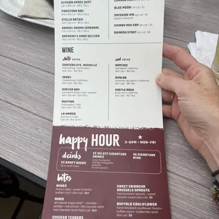 Happy hour menu