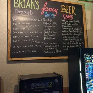 a menu and a beer machine