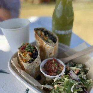 Vegan burrito with kale salad
