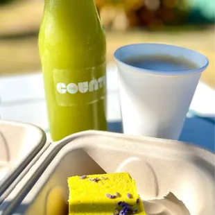 Vegan lemon bar, oat milk latte and celery juice!