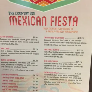 the mexican fiesta menu