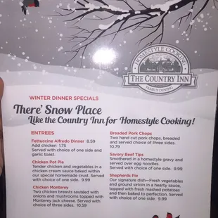 a menu for a winter dinner