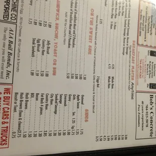 Breakfast menu