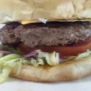 a hamburger with lettuce and tomato
