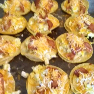 a tray of mini pizzas