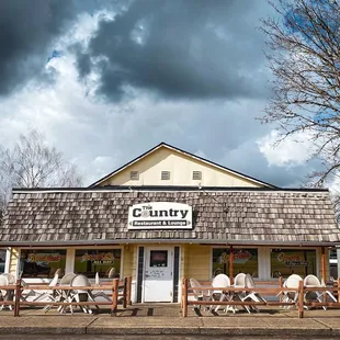 Outside, front of the restaurant.