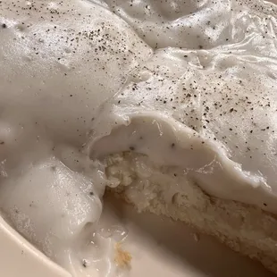 Thick biscuits and gravy.