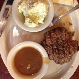 Stuffed pepper steak &amp; potato salad.