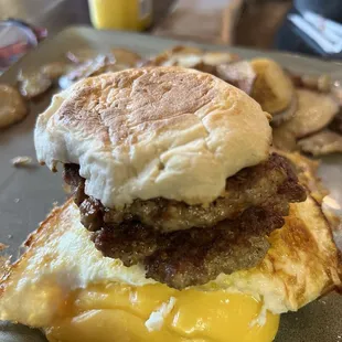 a breakfast sandwich on a plate