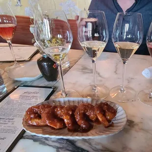 Stickey prawns with  champagne flight.