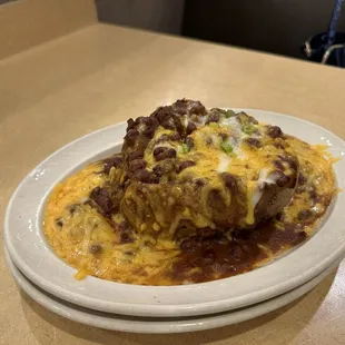 Delicious Chili stuffed baked potato