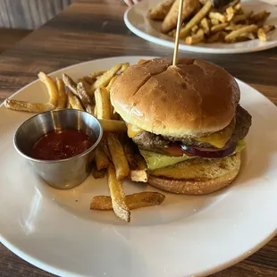 a burger and fries