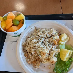 Special of the day: Chicken and wild rice casserole with fresh fruit.