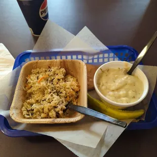 Chicken and wild rice casserole with cream of potato and leek soup.