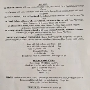 the menu for the restaurant