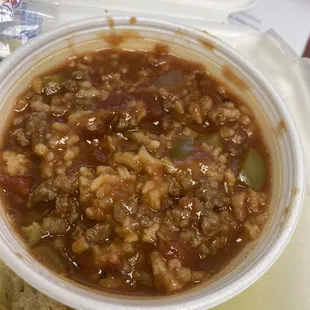 Stuffed green pepper with rice soup