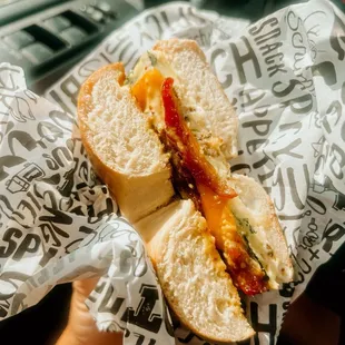 Bagel sandwich with mustard maple sauce!