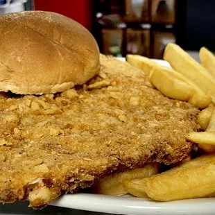 a fried chicken sandwich and french fries