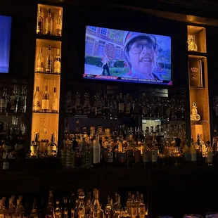 a television and a bar