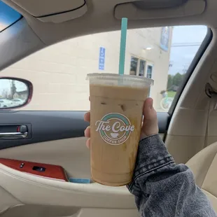 Iced caramel latte with almond milk