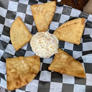 Asiago crab dip with tortillas