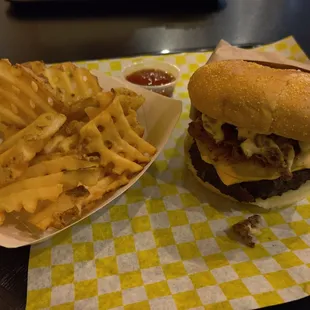 Big Kahuna burger with waffle fries. Good burger, miss the homemade chips.