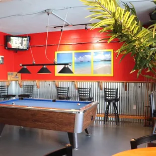 a pool table in a restaurant